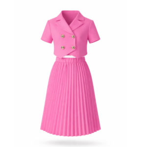 Elegant Pink Top & Printed Skirt Set