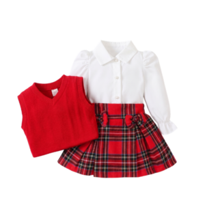 Girls' 3-Piece Red & White Skirt Set