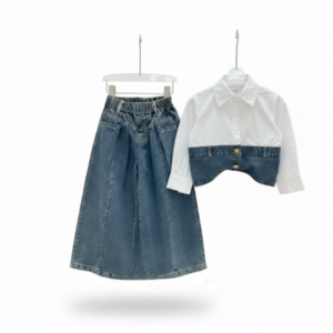 Girls' 2-Piece Denim Baggy Trouser & Long Sleeve Set