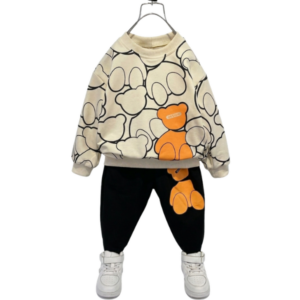 Boys' White & Black Bear Print Jogger Set