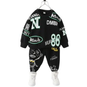 Boys' Black & White Green Detail Jogger Set
