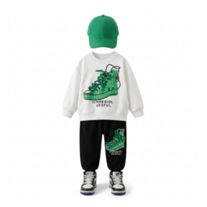 Boys' White & Black Green Shoe Jogger Set