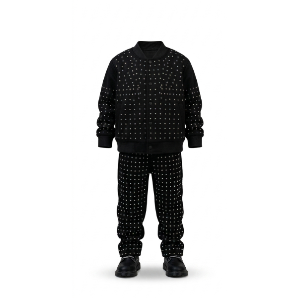 Boys' Black Two-Piece Outfit with White Stone Details