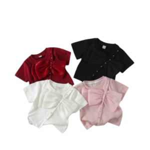 Girls' Red, Pink, Black & White Bow Detail Top