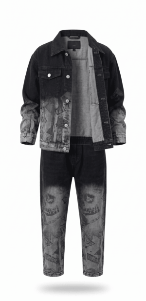 The Elite Urban Denim 2-Piece Jacket & Jeans Set – Premium Black & Grey Moto Edition (Ages 5–16)