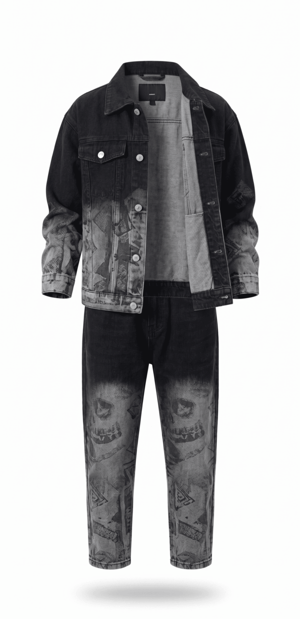 The Elite Urban Denim 2-Piece Jacket & Jeans Set – Premium Black & Grey Moto Edition (Ages 5–16)